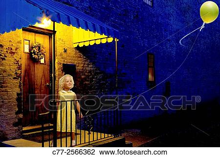 Stock Image - Girl, child, balloon. Fotosearch