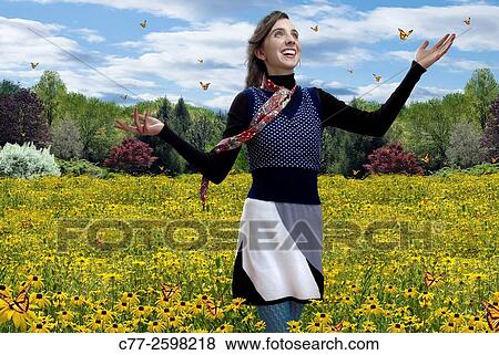 Girl Walking in field, Allergy Free View Large Photo Image Stock Photo - Girl Walking in field, Allergy Free. Fotosearch