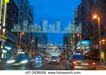 Gran Via, night view. Madrid, Spain. View Large Photo Image Stock Photo - Gran Via, night view. Madrid, Spain.. Fotosearch