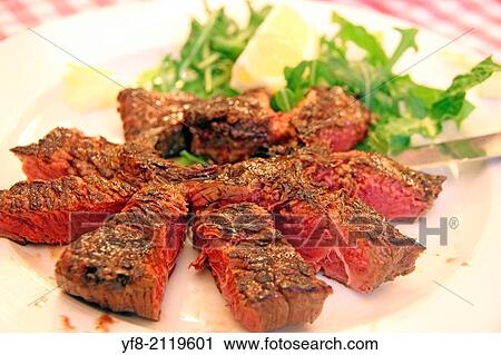 Grilled beef sirloin and salad on plate View Large Photo Image Stock Image - Grilled beef sirloin and salad on plate. Fotosearch