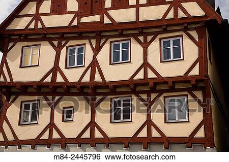 Stock Photograph - Half-timbered apartment building in the medieval town of Nordlingen, Bavaria, Germany.. Fotosearch