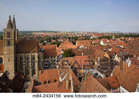 High-angle view of the medeival town of Rothenburg in late summer, Germany. View Large Photo Image Stock Photograph - High-angle view of the medeival town of Rothenburg in late summer, Germany.. Fotosearch