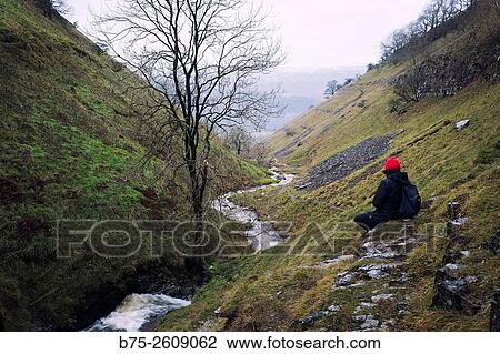 Hiker in a valley looking at a stream. Buckden, Upper Wharfedale, North Yorkshire, Yorshire Dales, Skipton, England, UK, Europe. View Large Photo Image Stock Image - Hiker in a valley looking at a stream. Buckden, Upper Wharfedale, North Yorkshire, Yorshire Dales, Skipton, England, UK, Europe.. Fotosearch
