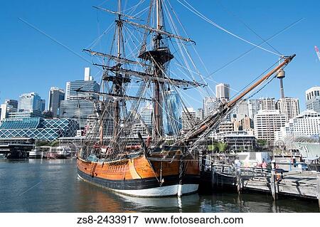 HM Bark Endeavour Replica Ship at Darling Harbour in Sydney View Large Photo Image Stock Photo - HM Bark Endeavour Replica Ship at Darling Harbour in Sydney. Fotosearch