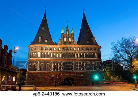 Holstentor at night, L? beck, Schleswig-Holstein, Germany. View Large Photo Image Stock Photograph - Holstentor at night, L? beck, Schleswig-Holstein, Germany.. Fotosearch