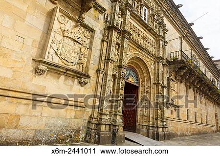 Stock Image - Hostal dos Reis Catolicos. Plaza do Obradoiro. Santiago de Compostela. A Coru±a, Galicia, Spain, Europe.. Fotosearch