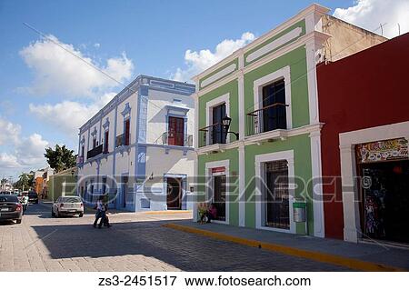 Houses at the historic center of Campeche, Campeche Region, Yucatan, Mexico, Central America. View Large Photo Image Stock Photo - Houses at the historic center of Campeche, Campeche Region, Yucatan, Mexico, Central America.. Fotosearch