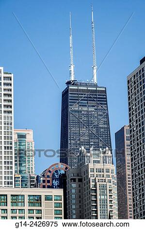 Illinois, Chicago, River North, John Hancock Center, skyscraper, skyline, building, tower, structural expressionism, architecture, Fazlur Kahn, engineer, Bruce Graham. View Large Photo Image Stock Photography - Illinois, Chicago, River North, John Hancock Center, skyscraper, skyline, building, tower, structural expressionism, architecture, Fazlur Kahn, engineer, Bruce Graham.. Fotosearch