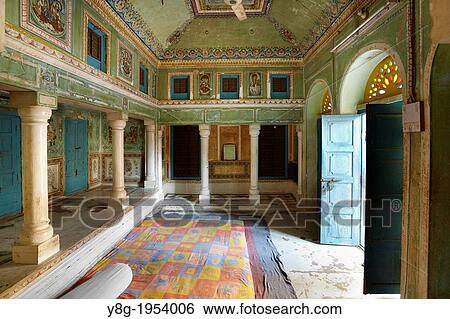 Stock Photograph - Interior of old merchant's palace, old haveli (mansion) Mandawa, India.. Fotosearch