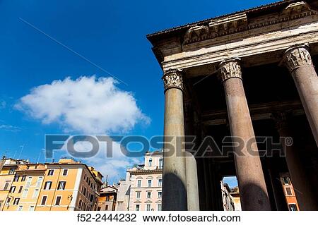 Italy, Rome, Piazza della Rotonda, Columns of Pantheon with townhouses in background View Large Photo Image Stock Image - Italy, Rome, Piazza della Rotonda, Columns of Pantheon with townhouses in background. Fotosearch