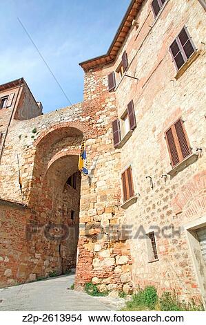 Picture - Italy. Tuscany region. Montepulciano town. Medieval street.. Fotosearch