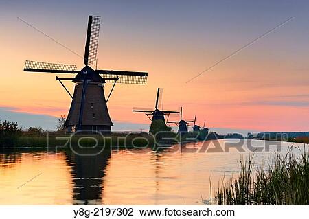 Stock Image - Kinderdijk windmills - Holland Netherlands.. Fotosearch