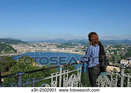 Stock Image - La Concha Bay viewed from the Monte Igeldo, San Sebastian, Bay of Biscay, province of Gipuzkoa, Basque Country, Spain, Europe.. Fotosearch