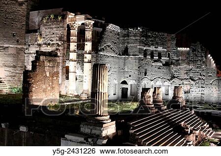 Stock Photograph - Light show at the Forum of Augustus archaeological site in Rome Italy.. Fotosearch