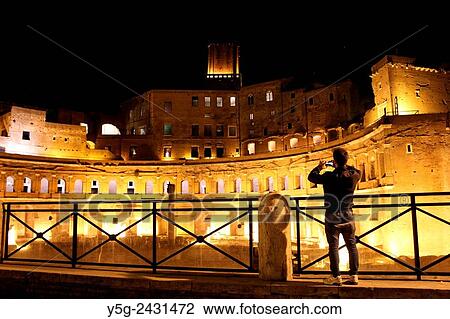 Stock Image - Light show at the Roman Forum archaeological site in Rome, Italy. Fotosearch