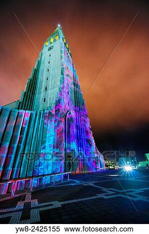 Light show over Hallgrimskirkja Church. The annual winter lights festival, Reykjavik, Iceland. View Large Photo Image Stock Photography - Light show over Hallgrimskirkja Church. The annual winter lights festival, Reykjavik, Iceland.. Fotosearch