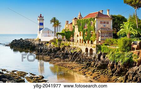 Lighthouse at Cascais, Portugal. View Large Photo Image Stock Photo - Lighthouse at Cascais, Portugal.. Fotosearch