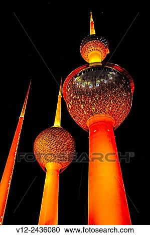 Lights show at Kuwait Towers at night, Kuwait, Kuwait City View Large Photo Image Stock Image - Lights show at Kuwait Towers at night, Kuwait, Kuwait City. Fotosearch