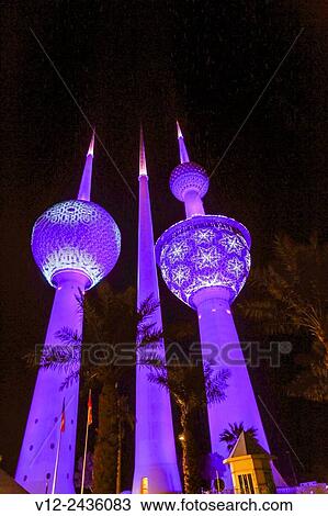 Lights show at Kuwait Towers at night, Kuwait, Kuwait City View Large Photo Image Stock Image - Lights show at Kuwait Towers at night, Kuwait, Kuwait City. Fotosearch