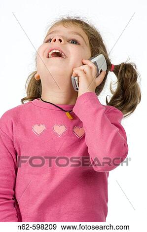 Little girl with pigtails is listening to the phone she putting his head back View Large Photo Image Stock Photo - Little girl with pigtails is listening to the phone she putting his head back. Fotosearch