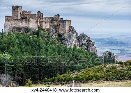 Stock Photo - Loarre mediaeval Castle, 11th century. Huesca, Aragon, Spain.. Fotosearch