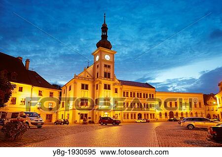 Loket - Old Town Square at night, Loket, Czech Republic, Europe View Large Photo Image Stock Photography - Loket - Old Town Square at night, Loket, Czech Republic, Europe. Fotosearch
