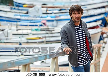 Stock Image - Man in the marina. Port. Getaria. Gipuzkoa. Basque Country. Spain. Fotosearch