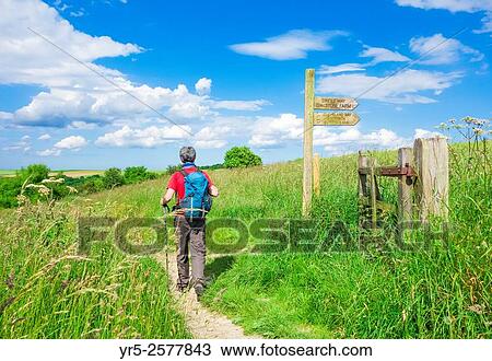 Mature male hiker near Cleveland Way footpath sign at Sutton Bank, North York Moors National Park, North Yorkshire, England, United Kingdom. View Large Photo Image Stock Image - Mature male hiker near Cleveland Way footpath sign at Sutton Bank, North York Moors National Park, North Yorkshire, England, United Kingdom.. Fotosearch