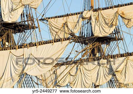 Stock Photo - May 2015, Las Palmas, Gran Canaria, Canary Islands, Spain. L` Hermione, the largest and most authentically built Tall Ship in the last 150 years, visits Las Palmas en route to Yorktown, Virginia, U. S. A.. Fotosearch