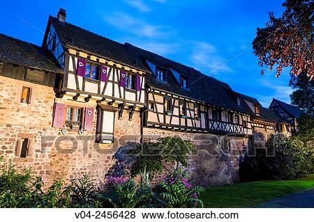 Mediaeval ramparts in the historic village of Riquewihr at dusk, Alsace, France, Europe View Large Photo Image Stock Photo - Mediaeval ramparts in the historic village of Riquewihr at dusk, Alsace, France, Europe. Fotosearch