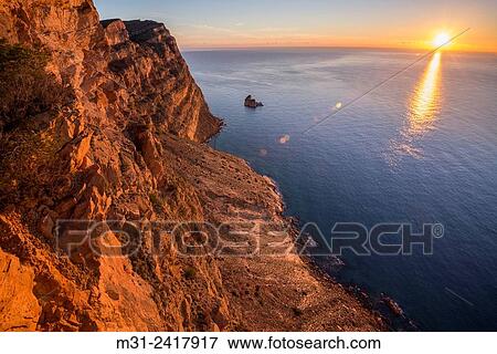 Stock Photo - Mediterranean sea from the Sierra Helada cliffs. Benidorm. Alicante, Spain.. Fotosearch