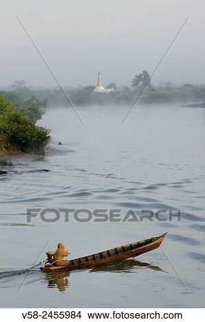 Myanmar, Rakhine State, Mrauk U region, Early morning on Kaladan river. View Large Photo Image Picture - Myanmar, Rakhine State, Mrauk U region, Early morning on Kaladan river.. Fotosearch