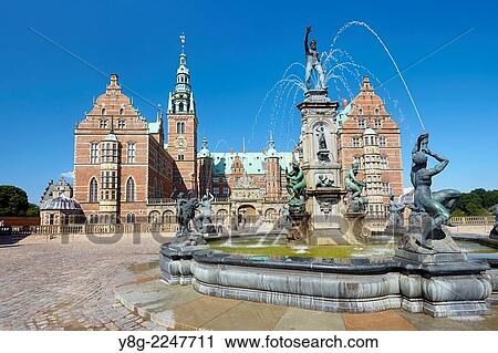 Stock Image - Neptune Fountain at Frederiksborg Palace, Hillerad, Denmark.. Fotosearch
