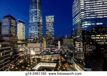 New York City, NY NYC, Manhattan, Lower, Financial District, One World Trade Center, centre, high rise, skyscraper, building, National September 11 Memorial & Museum, 911 9/11, plaza, pools, night, View Large Photo Image Stock Photography - New York City, NY NYC, Manhattan, Lower, Financial District, One World Trade Center, centre, high rise, skyscraper, building, National September 11 Memorial & Museum, 911 9/11, plaza, pools, night,. Fotosearch