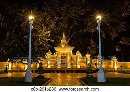 Night photograph of side gate of the Royal Palace in the capital city of Phnom Penh, Cambodia. View Large Photo Image Stock Photograph - Night photograph of side gate of the Royal Palace in the capital city of Phnom Penh, Cambodia.. Fotosearch