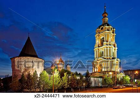 Stock Image - Novospassky Monastery at night. Moscow, Russia.. Fotosearch