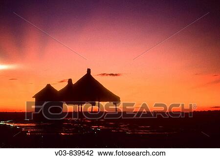 Stock Image - Palapa (thatched roofd), Mayan Riviera, Quintana Roo, Mexico. Fotosearch