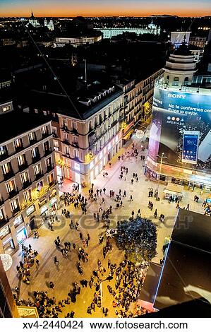 Picture - Panoramic views of city center of Madrid by Night, Spain.. Fotosearch