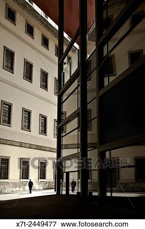 Part of the new futuristic; wing designed by architect Jean Nouvel at the Centro de Arte Reina Sofia in Madrid, Spain. View Large Photo Image Stock Photo - Part of the new futuristic; wing designed by architect Jean Nouvel at the Centro de Arte Reina Sofia in Madrid, Spain.. Fotosearch