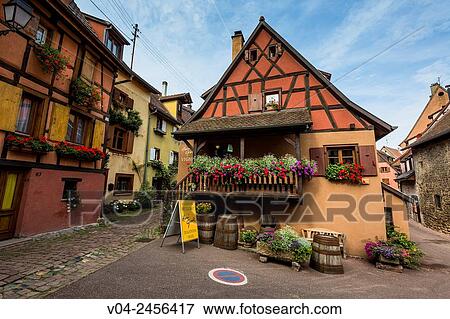 Picturesque timbered house in Eguisheim, Alsace, France, Europe View Large Photo Image Stock Photo - Picturesque timbered house in Eguisheim, Alsace, France, Europe. Fotosearch