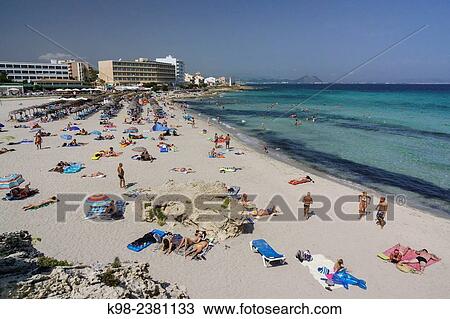 playa de Son Baul, Can Picafort, municipio de Santa Margarita, Bahia de Alcudia, islas baleares, Spain. View Large Photo Image Stock Image - playa de Son Baul, Can Picafort, municipio de Santa Margarita, Bahia de Alcudia, islas baleares, Spain.. Fotosearch