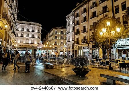 Plaza de Sas by Night, Saragossa, Spain. View Large Photo Image Stock Photo - Plaza de Sas by Night, Saragossa, Spain.. Fotosearch