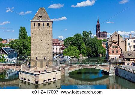 Ponts-Couverts bridge La Petite France and Cathedral Strasbourg Alsace France. View Large Photo Image Stock Photo - Ponts-Couverts bridge La Petite France and Cathedral Strasbourg Alsace France.. Fotosearch