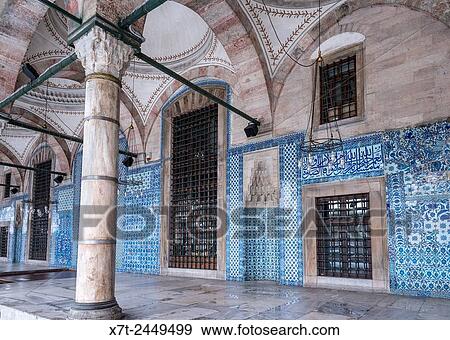 Stock Photo - Portico of the 16th cen. Rustem Pasha Mosque, Tiled with Iznik tiles Tahtakale, Istanbul, Turkey.. Fotosearch