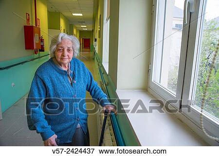 Portrait of old woman in a nursing home. View Large Photo Image Stock Photo - Portrait of old woman in a nursing home.. Fotosearch