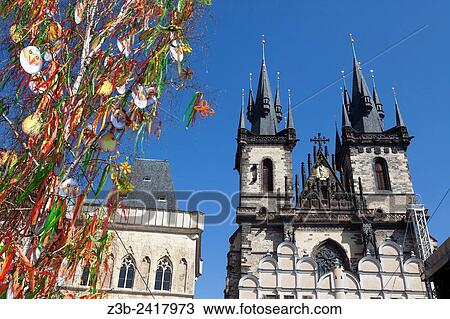 Prague, Czech Republic, historical center listed as World Heritage by UNESCO, the old town Stare Mesto, Easter decorations in Old town Square Staromestske namesti with Tyn Church Church of Our Lady Before T²n, Europe. View Large Photo Image Stock Image - Prague, Czech Republic, historical center listed as World Heritage by UNESCO, the old town Stare Mesto, Easter decorations in Old town Square Staromestske namesti with Tyn Church Church of Our Lady Before T²n, Europe.. Fotosearch