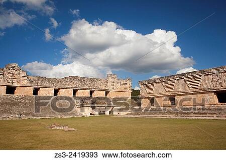 Stock Image - Quadrangle Of The Nuns in Uxmal ruins, Prehispanic Mayan city of Uxmal Archaeological Site, Yucatan Province, Mexico, Central America.. Fotosearch