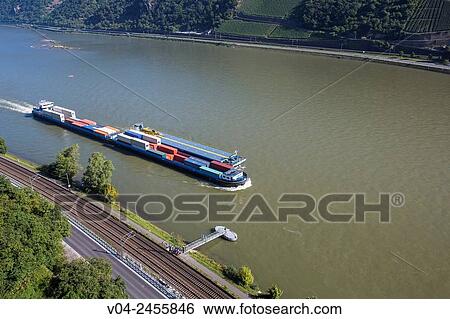 River barges on the Rhine river, Rhineland-Palatinate, Germany, Europe View Large Photo Image Stock Photograph - River barges on the Rhine river, Rhineland-Palatinate, Germany, Europe. Fotosearch