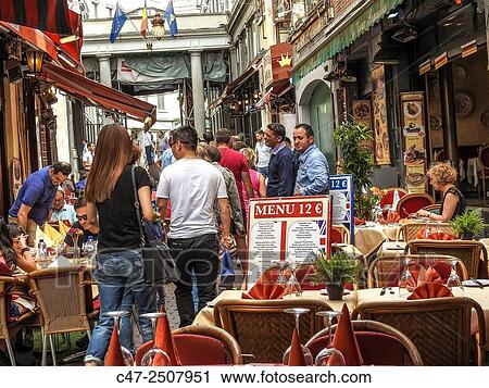 Rue des Bouchers, Brussels, Belgium View Large Photo Image Stock Image - Rue des Bouchers, Brussels, Belgium. Fotosearch
