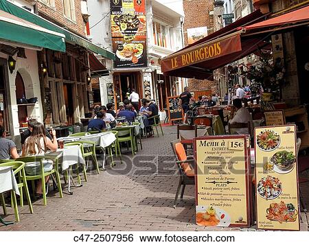 Rue des Bouchers, Brussels, Belgium View Large Photo Image Stock Photograph - Rue des Bouchers, Brussels, Belgium. Fotosearch